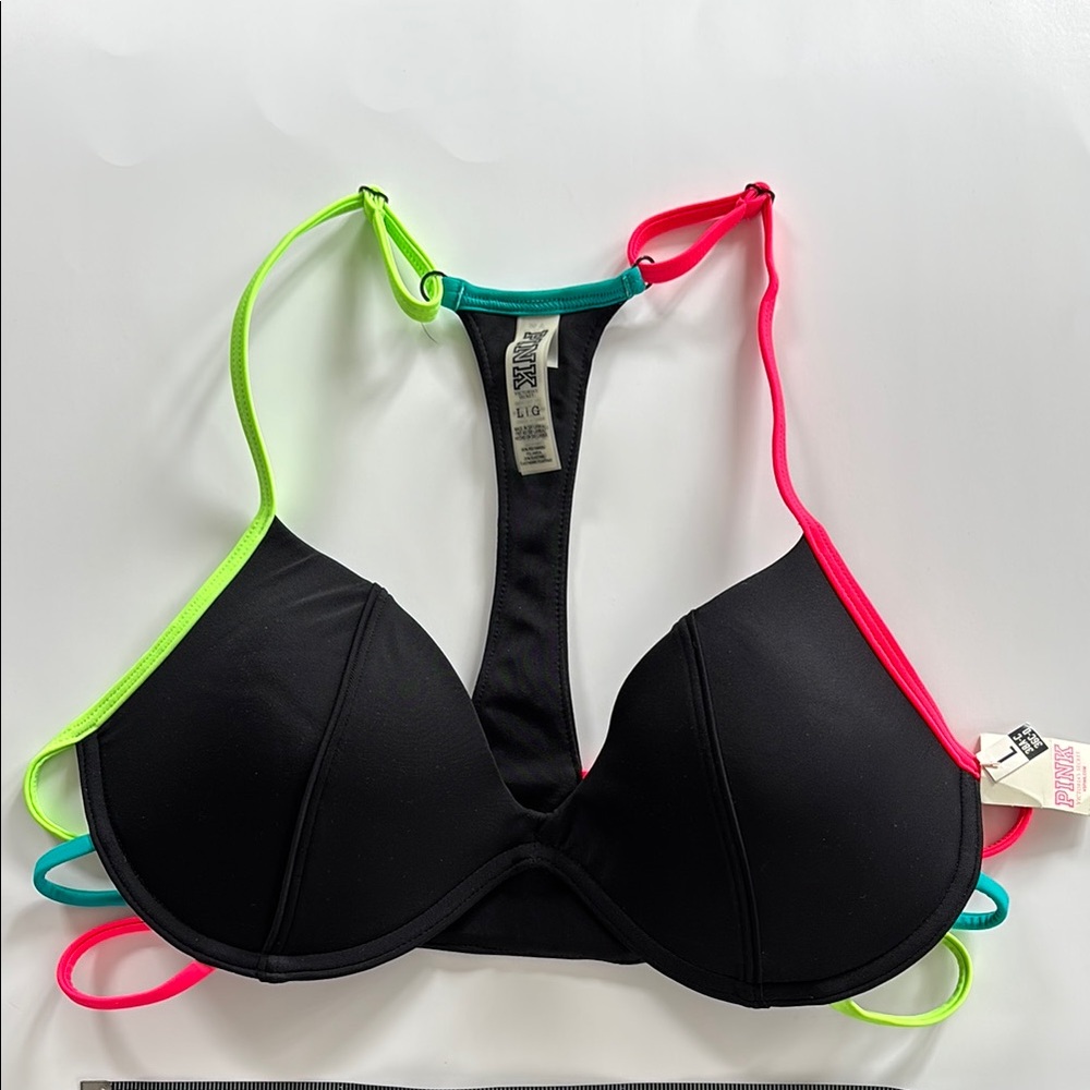 PINK Victoria's Secret Black and Green Bikini